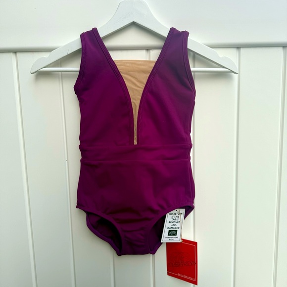 NWT Tiger Friday Dancewear Oscar Leotard with Porcelain Mesh CXL Color Mulberry - Picture 7 of 9